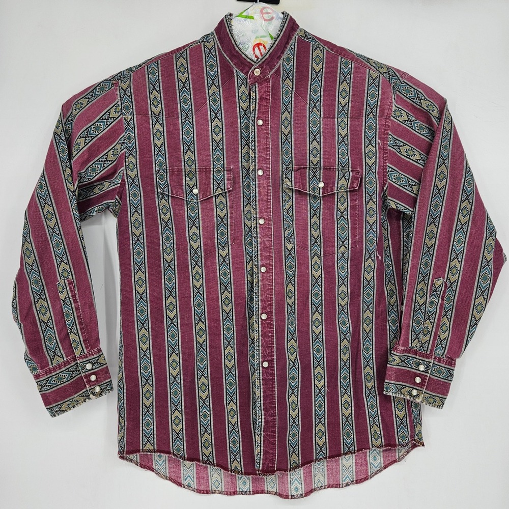 Vintage Express Rider Shirt Mens Large Western Pearl Snap Mandarin Collar